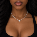 Micro Heart Tennis Necklace - White Gold
