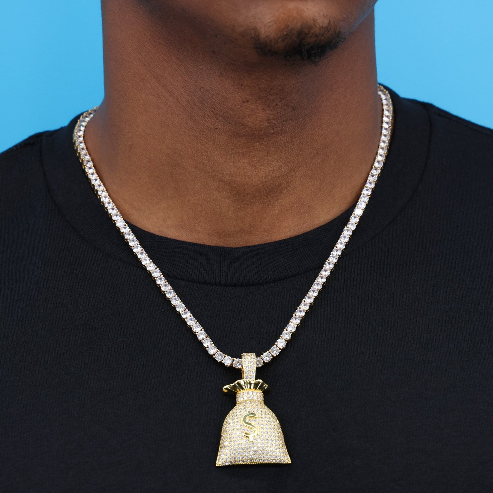 Iced Out Money Bag Pendant - Gold