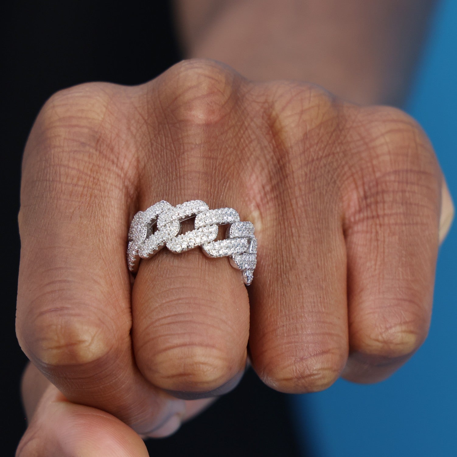 Iced Prong Cuban Ring - 925 Silver