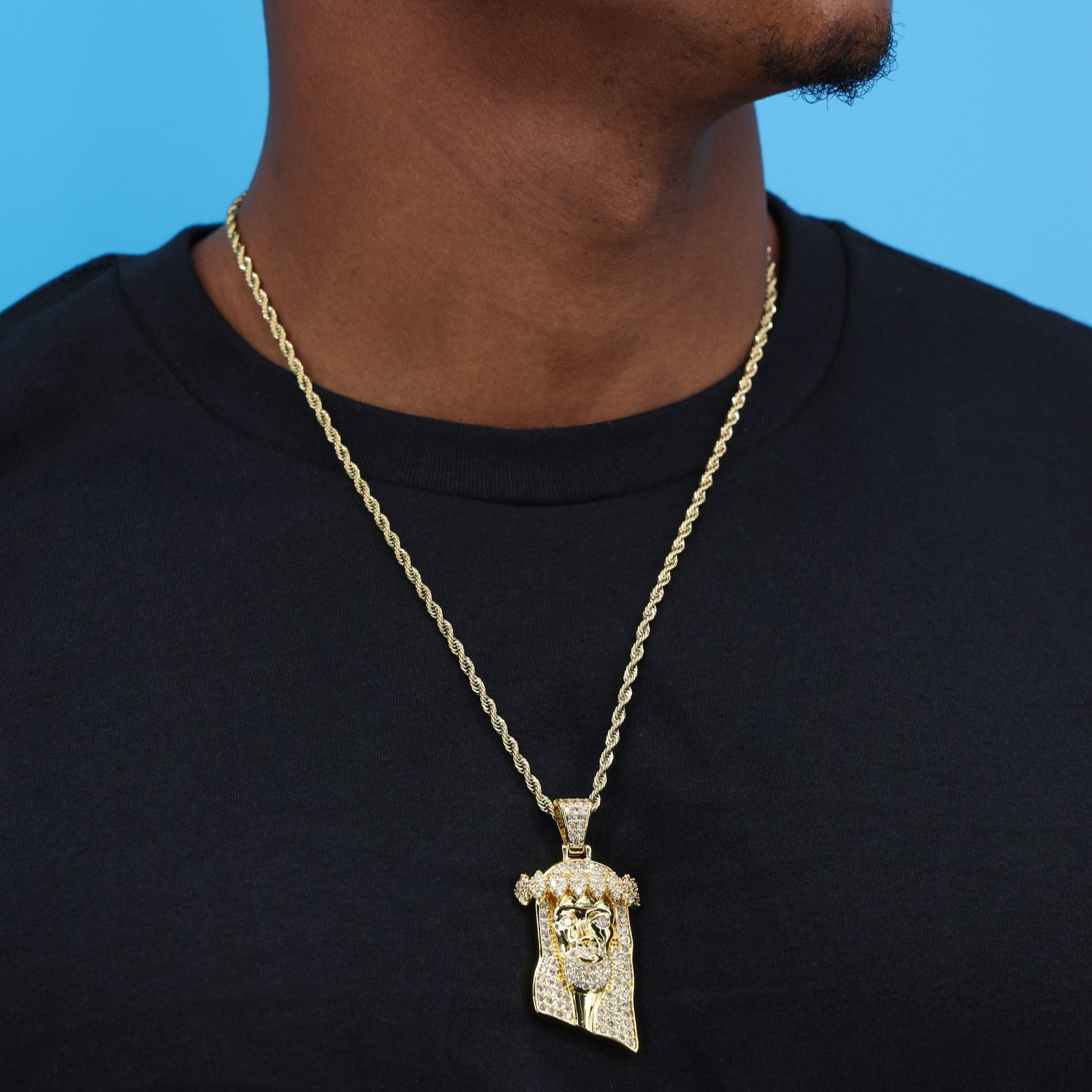 Iced Jesus Head Pendant - Gold