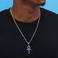 Small Blue Diamond Ankh Cross Pendant - Gold