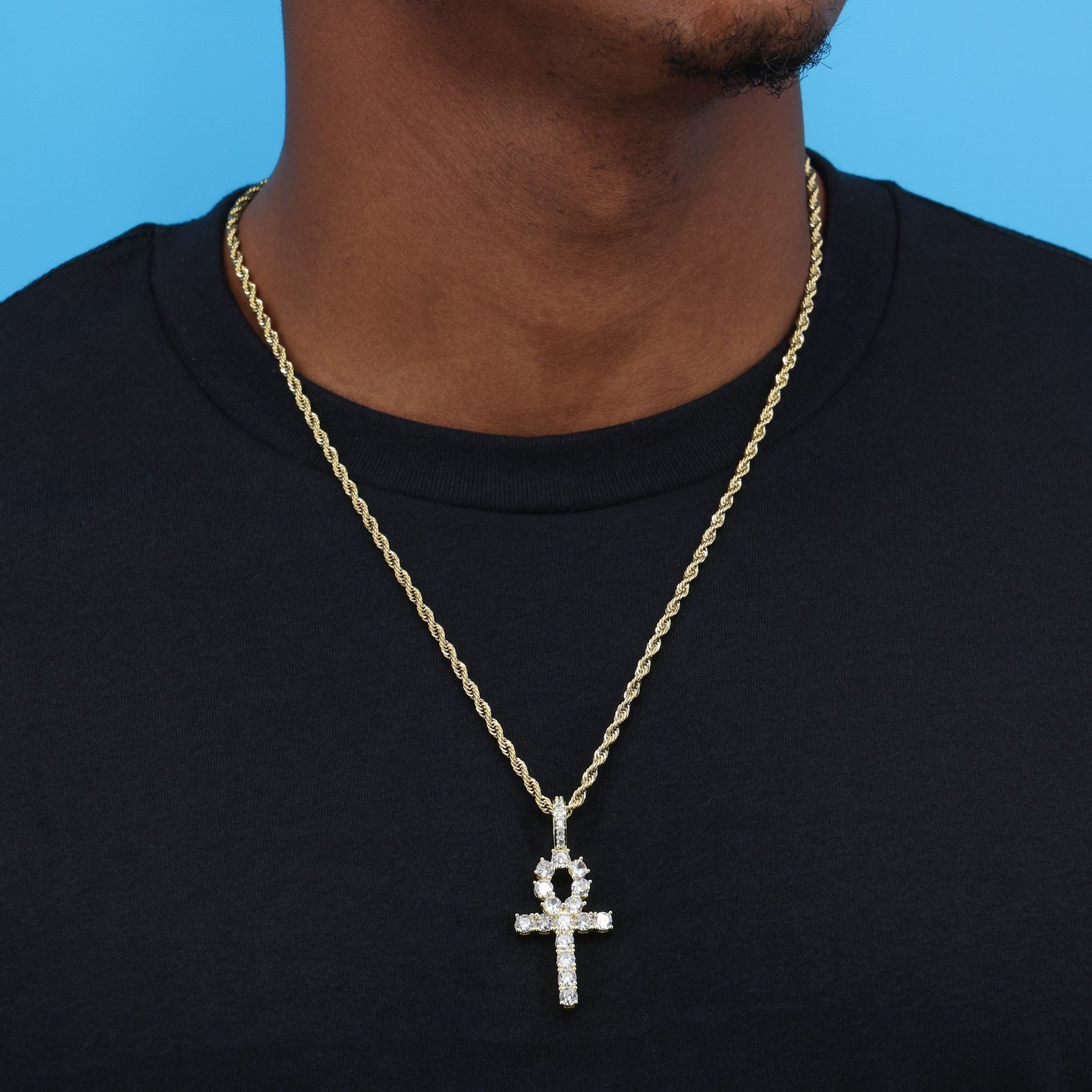 Diamond Ankh Cross Pendant - Gold