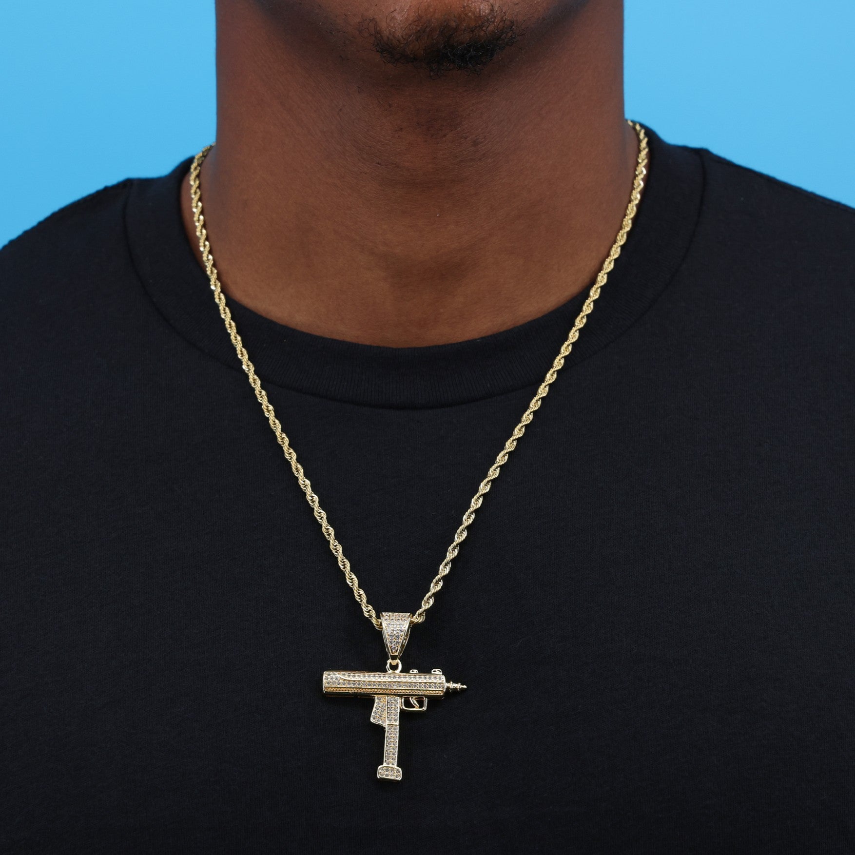 Iced Out Uzi Gun Pendant - Gold