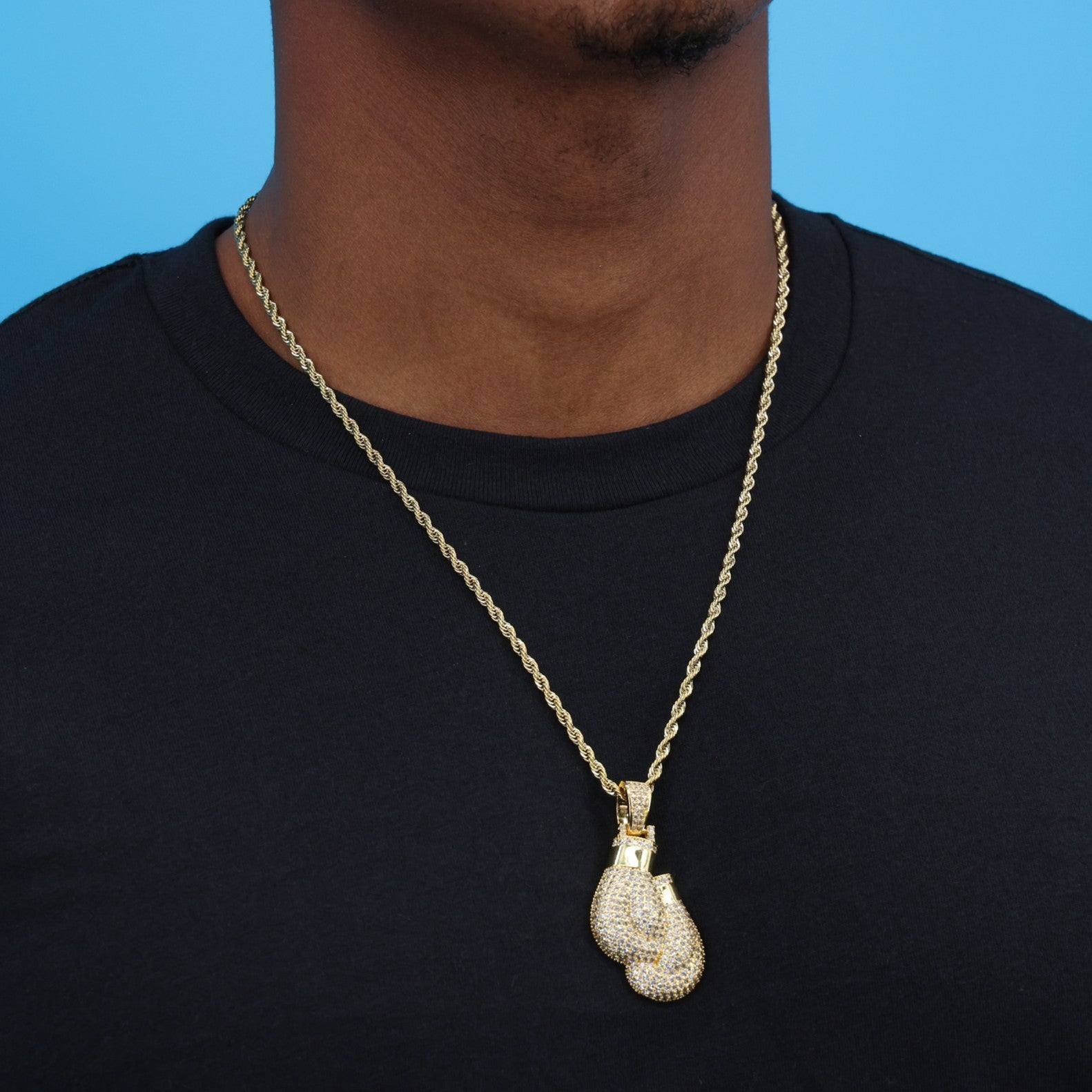 Iced Out Boxing Gloves Pendant - Gold