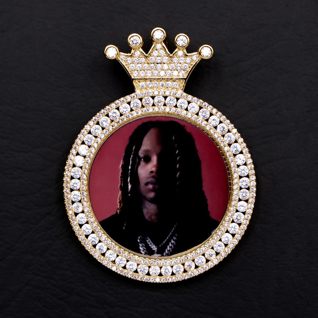 Custom Iced Crown Photo Pendant - Gold
