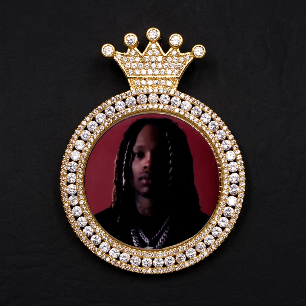 Custom Iced Crown Photo Pendant - Gold