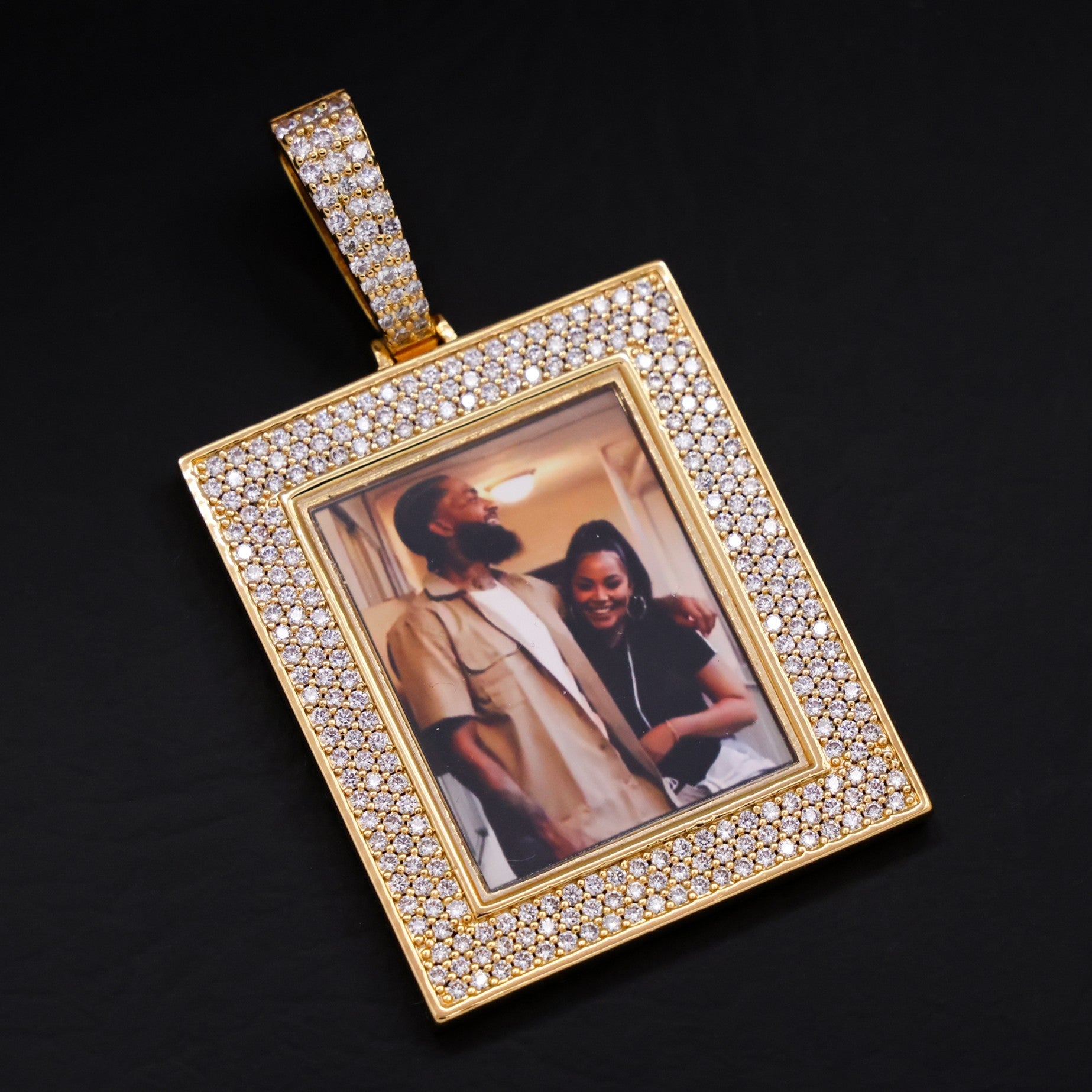 Custom Iced Frame Photo Pendant - Gold