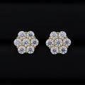 12mm Iced out Moissanite Flower Stud Earrings - Gold over 925 Silver