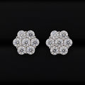 12mm Iced out Moissanite Flower Stud Earrings - 925