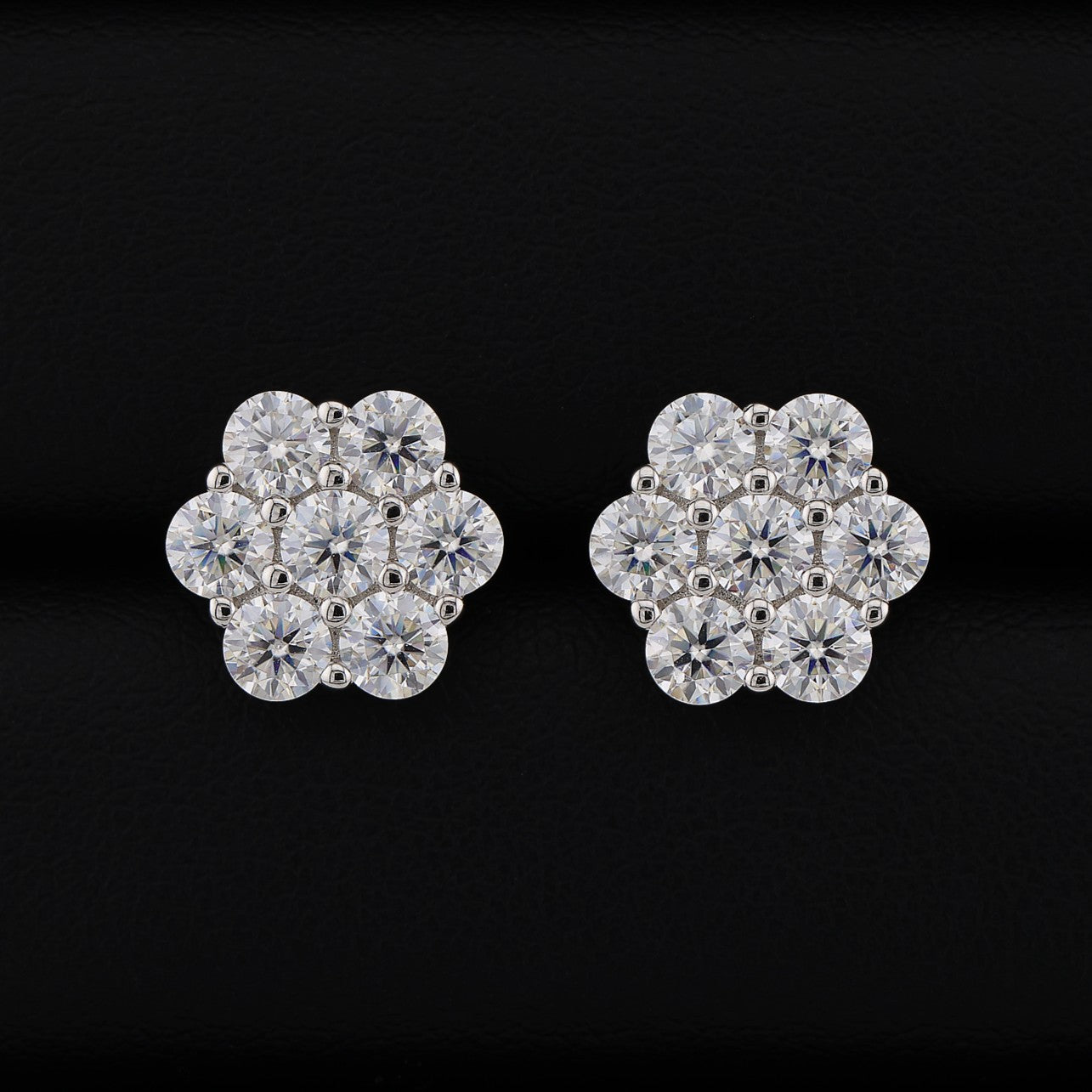 12mm Iced out Moissanite Flower Stud Earrings - 925