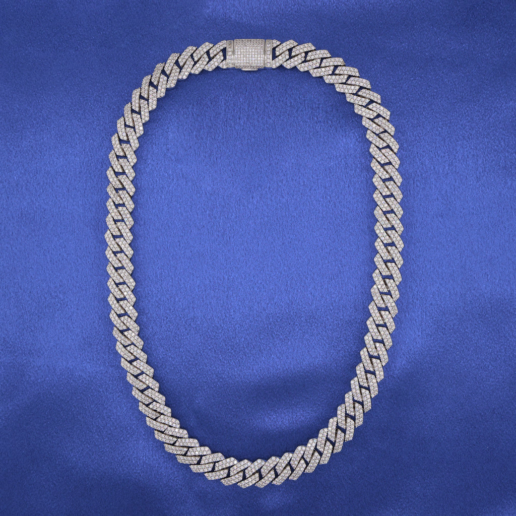 13mm Diamond Prong link Cuban Necklace - White Gold
