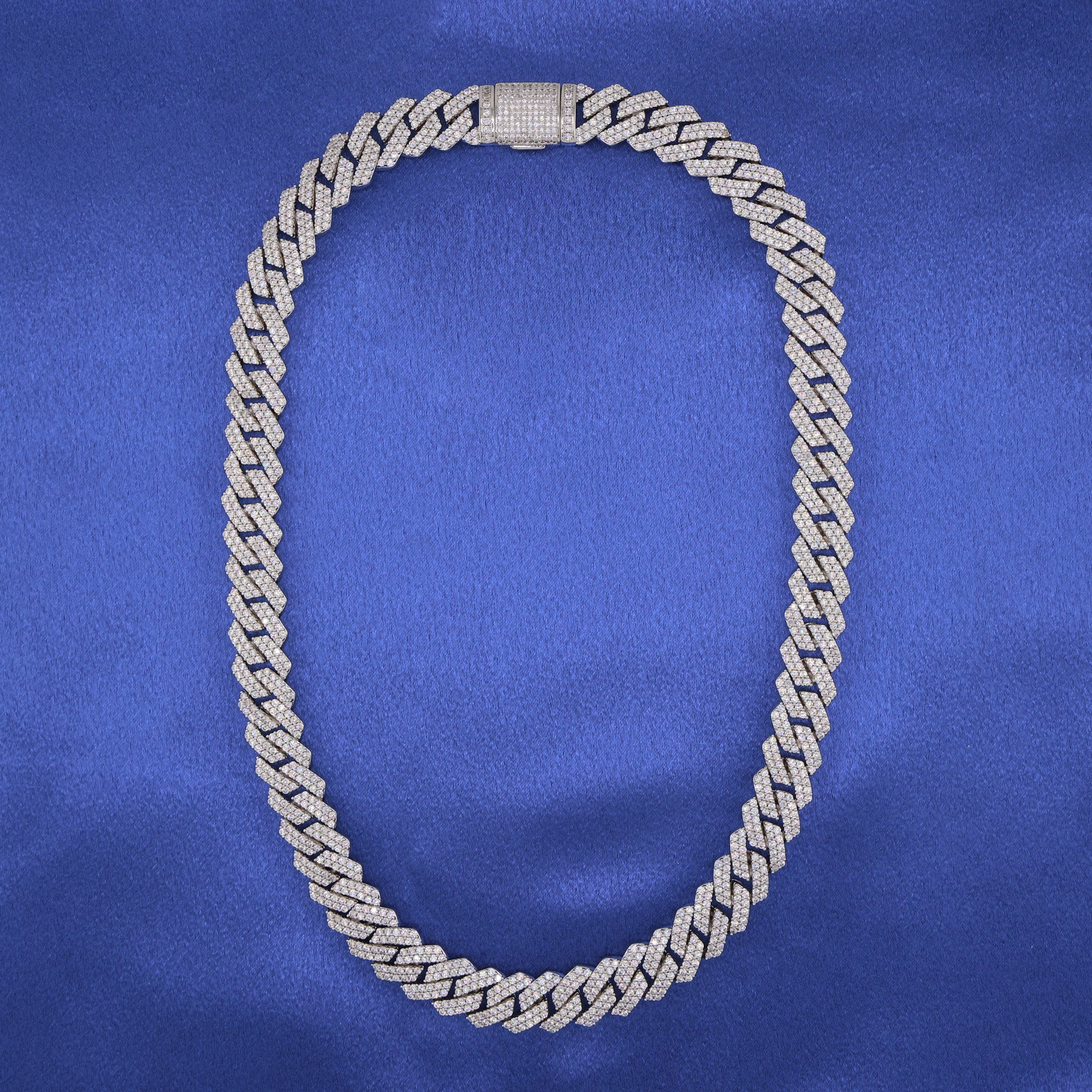 13mm Diamond Prong link Cuban Necklace - White Gold