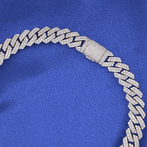 13mm Diamond Prong link Cuban Necklace - White Gold