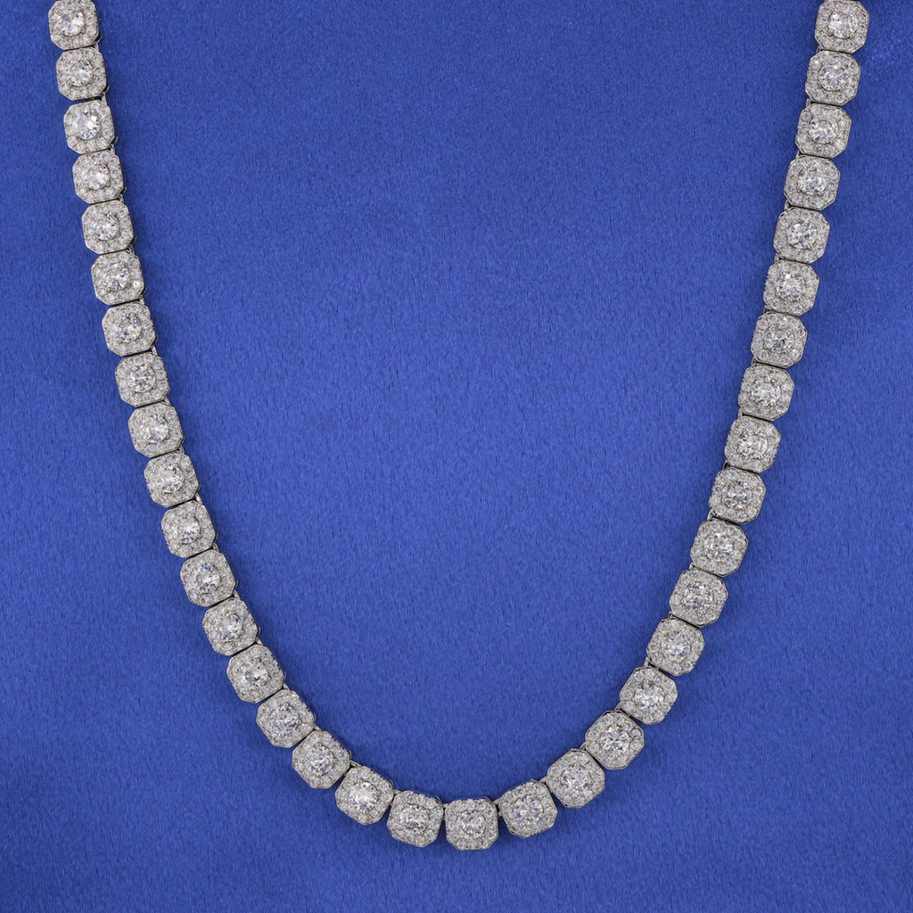 10mm Clustered Tennis Necklace - White Gold