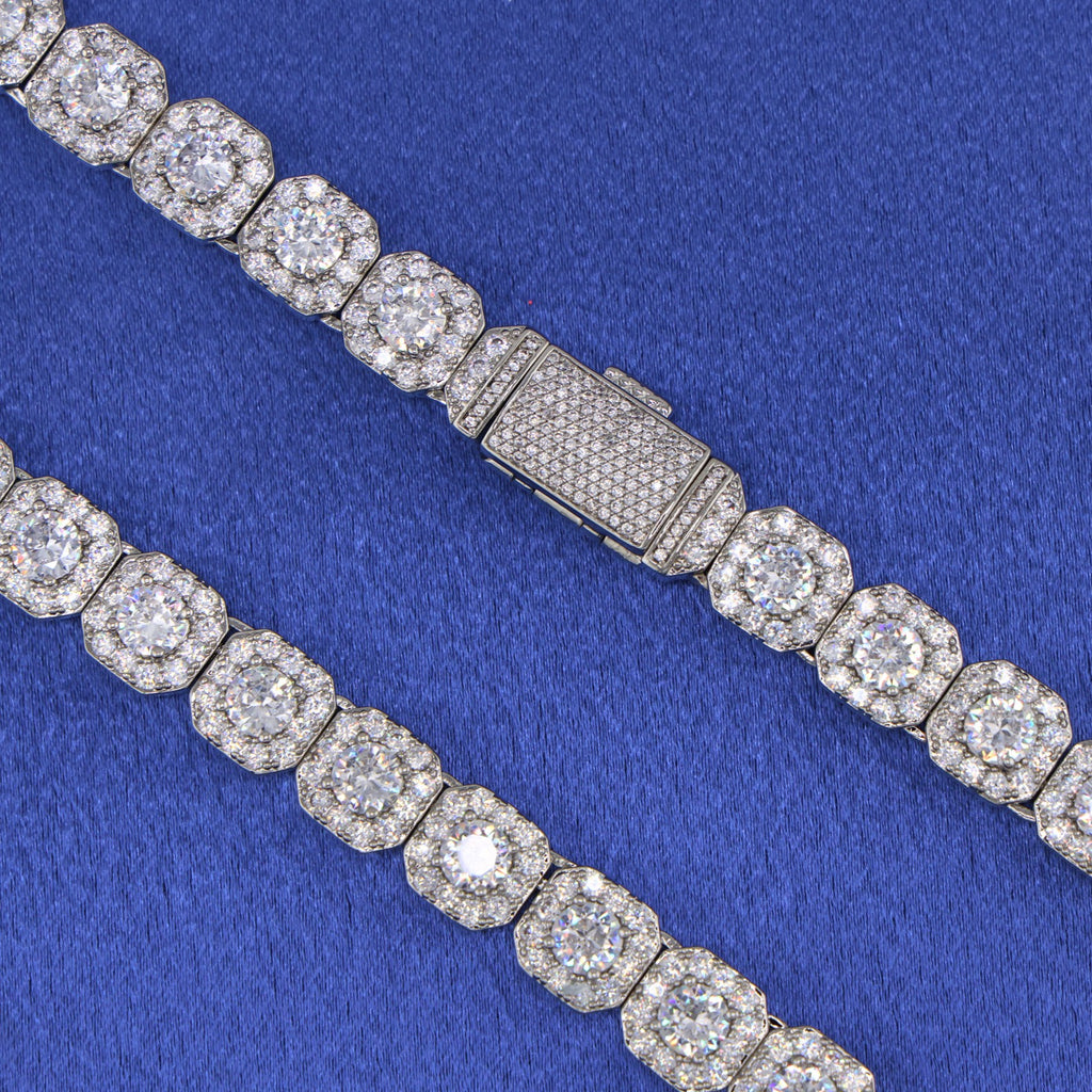 10mm Clustered Tennis Necklace - White Gold