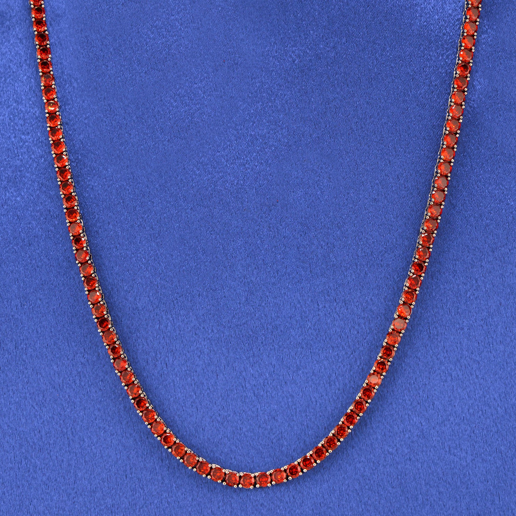 4mm Red Tennis Chain - White Gold