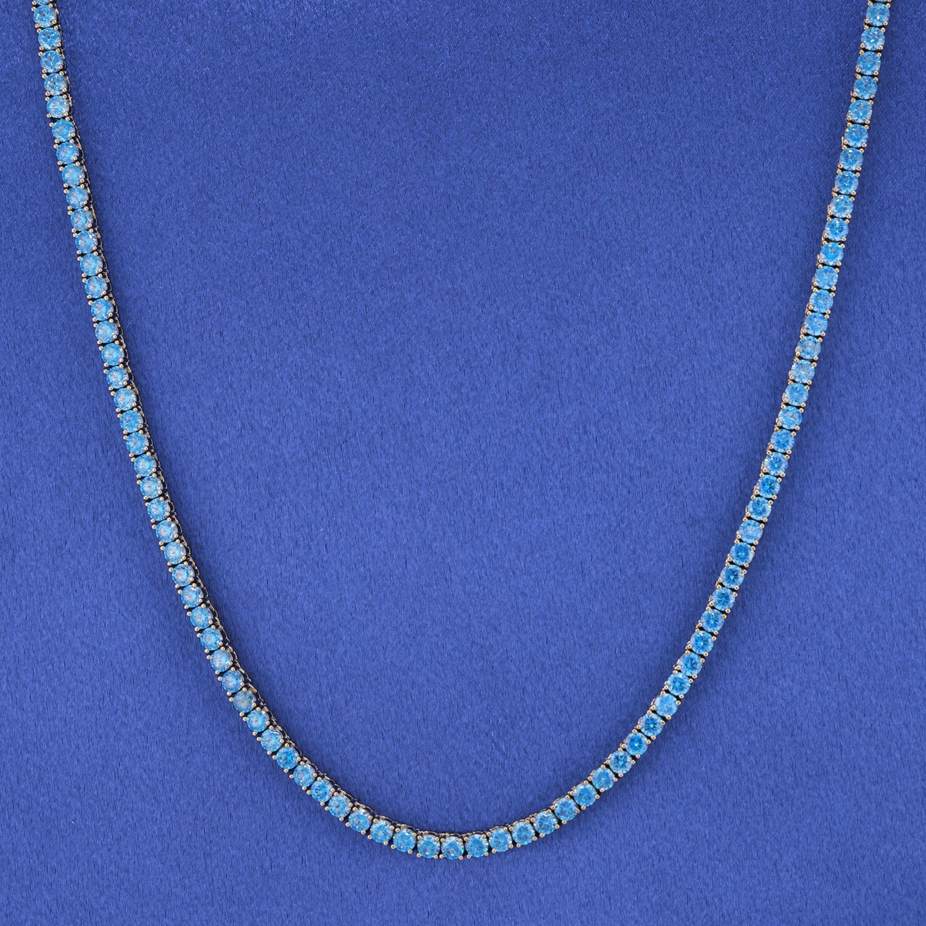 4mm Blue Tennis Necklace - White Gold