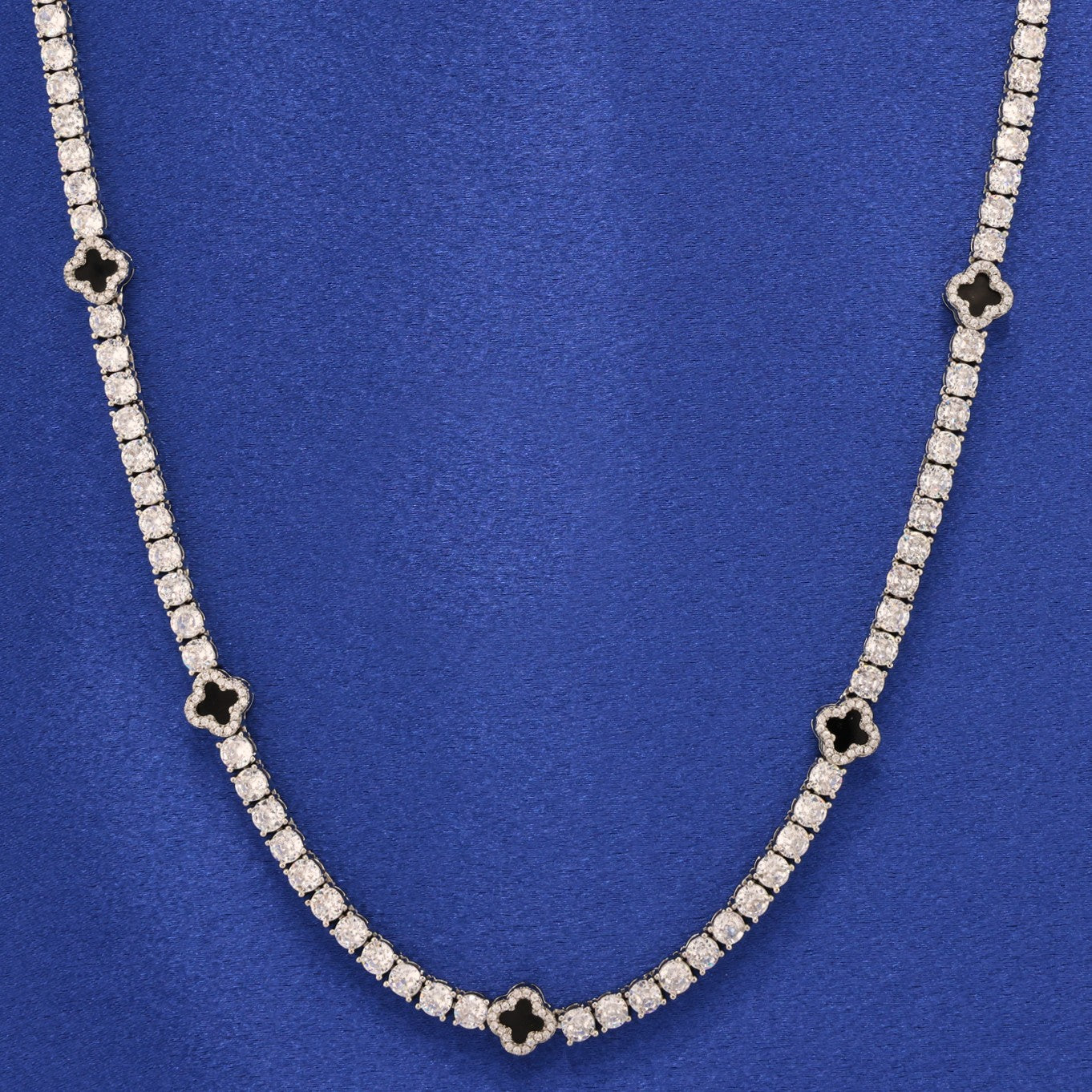 4mm Black Clover Tennis Chain - White Gold