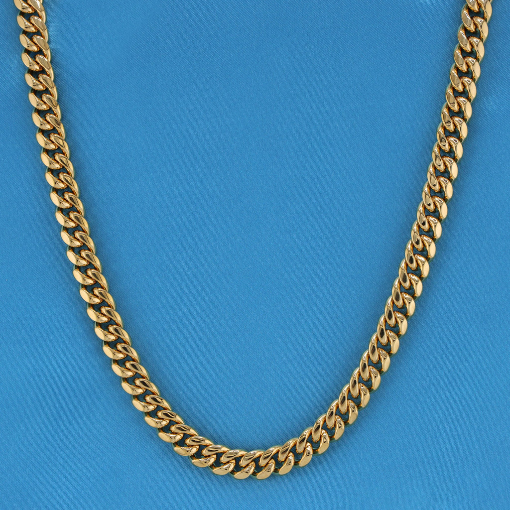 8mm Miami Cuban Chain (Iced Out Clasp) - Gold