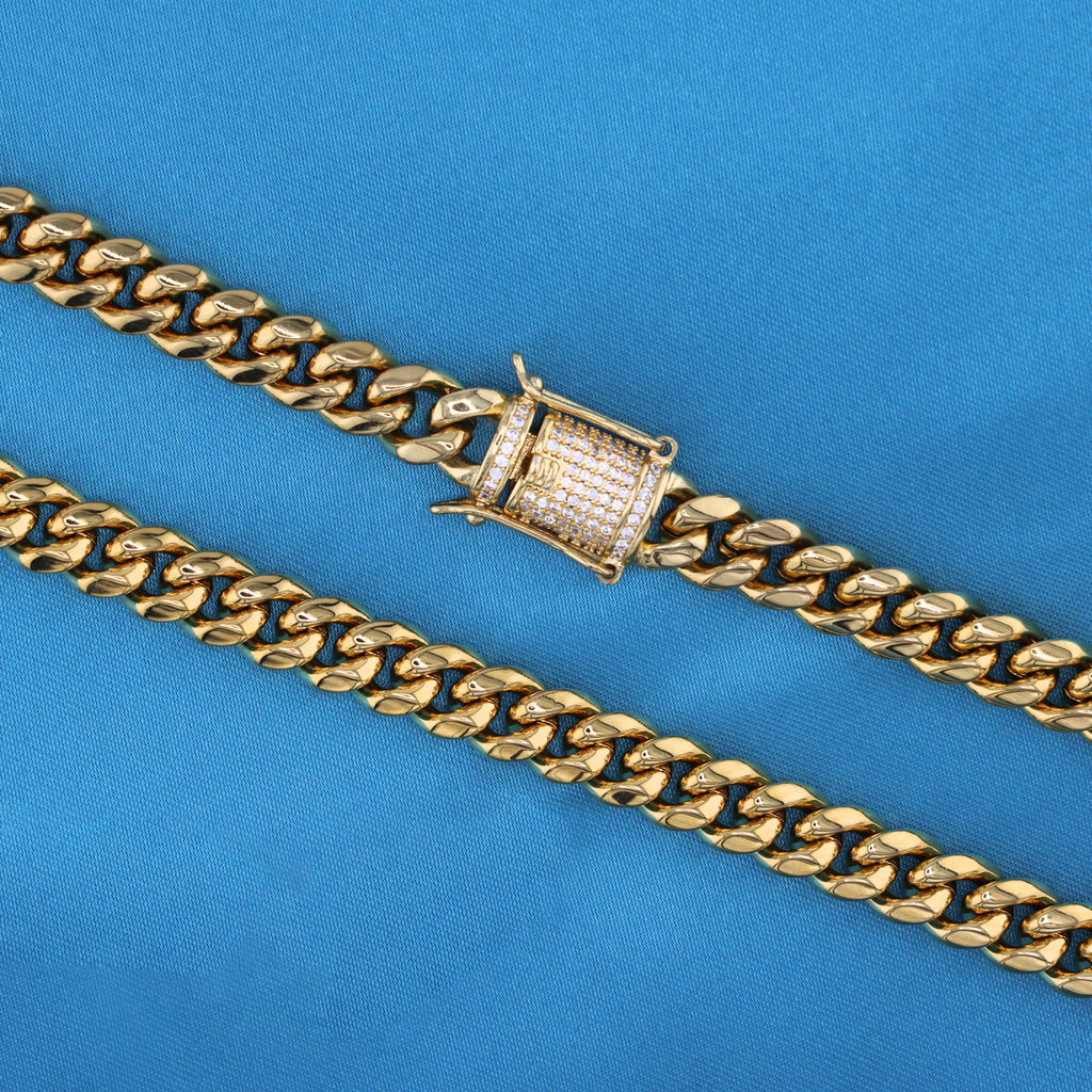 8mm Miami Cuban Chain (Iced Out Clasp) - Gold