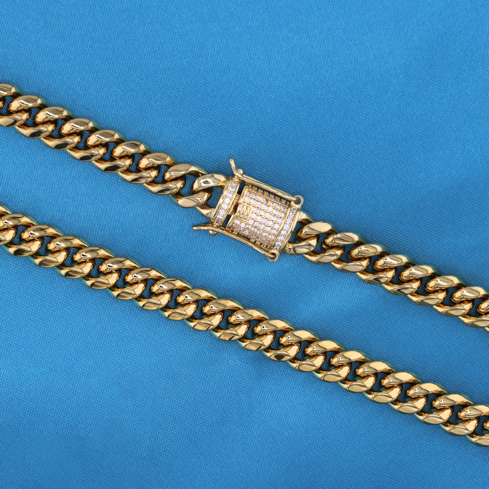 8mm Miami Cuban Chain (Iced Out Clasp) - Gold