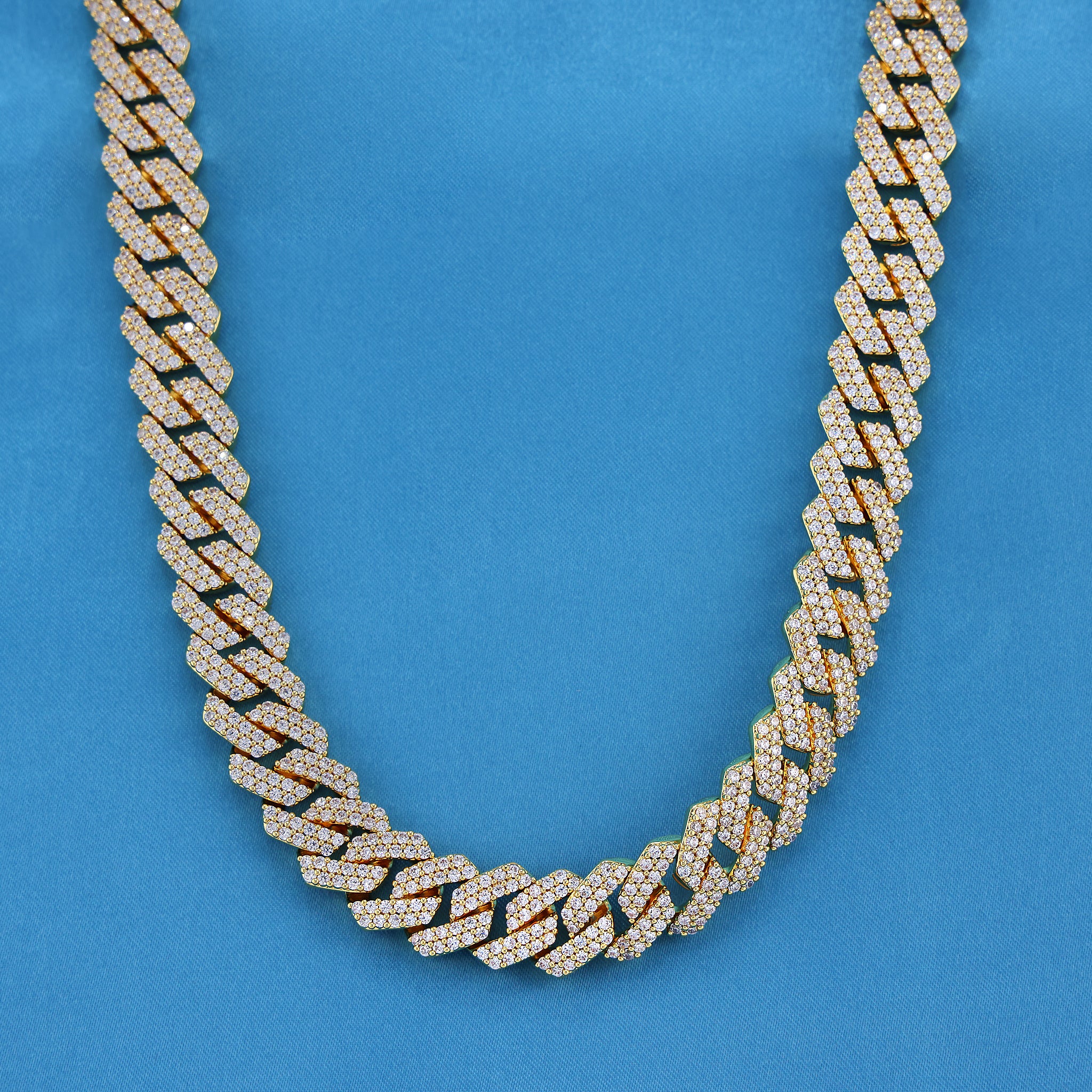 13mm Moissanite Prong Link Chain - Gold over 925 Silver