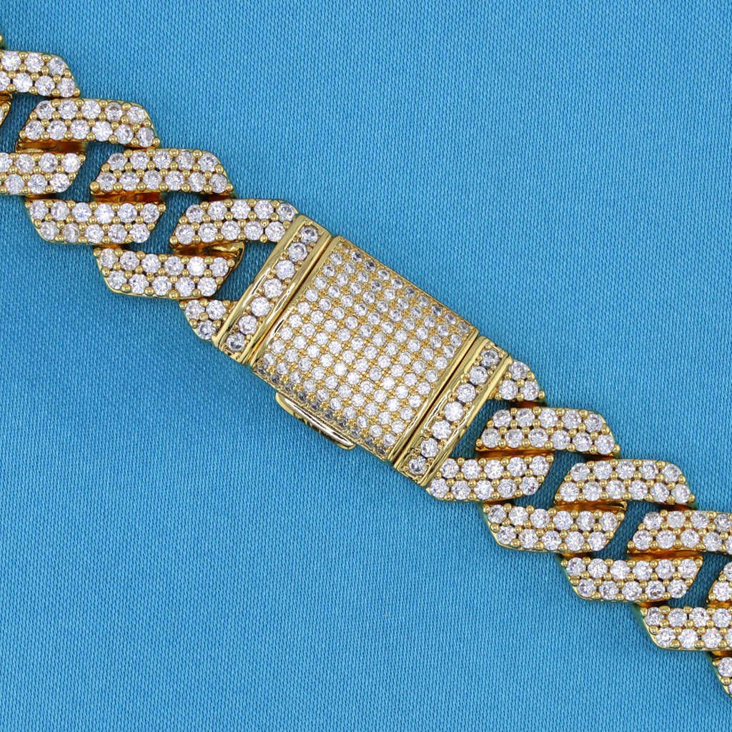 13mm Diamond Prong link Cuban chain - Gold