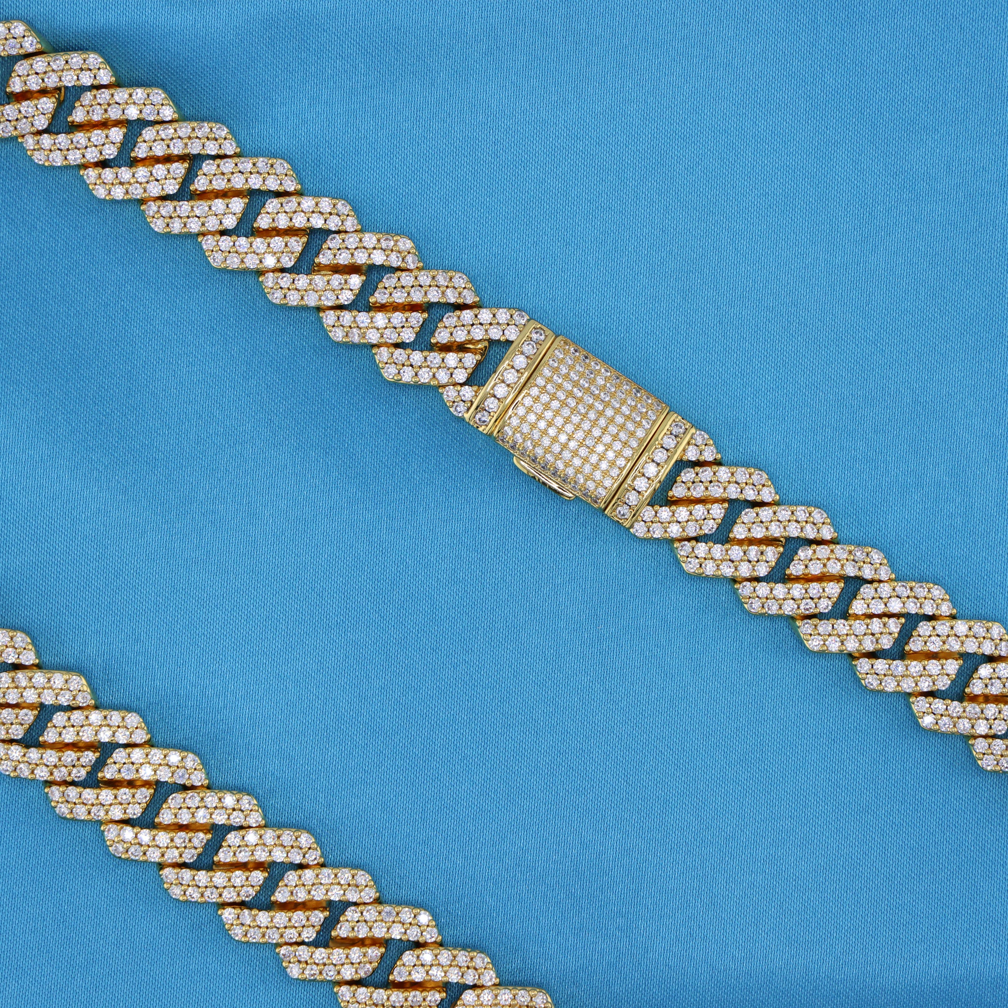 13mm Moissanite Prong Link Chain - Gold over 925 Silver