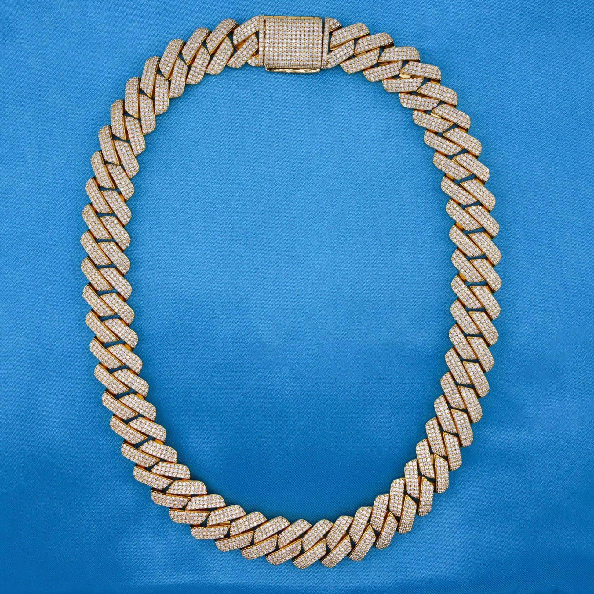 19mm Diamond Prong Link Cuban Chain - Gold