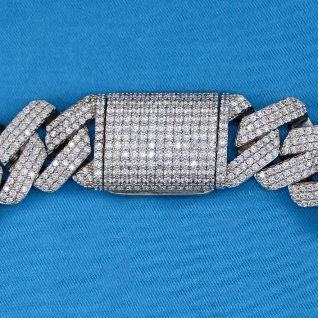 19mm Diamond Prong Link Cuban Necklace - White Gold