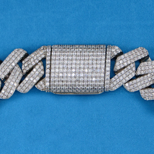 19mm Diamond Prong Link Cuban Necklace - White Gold