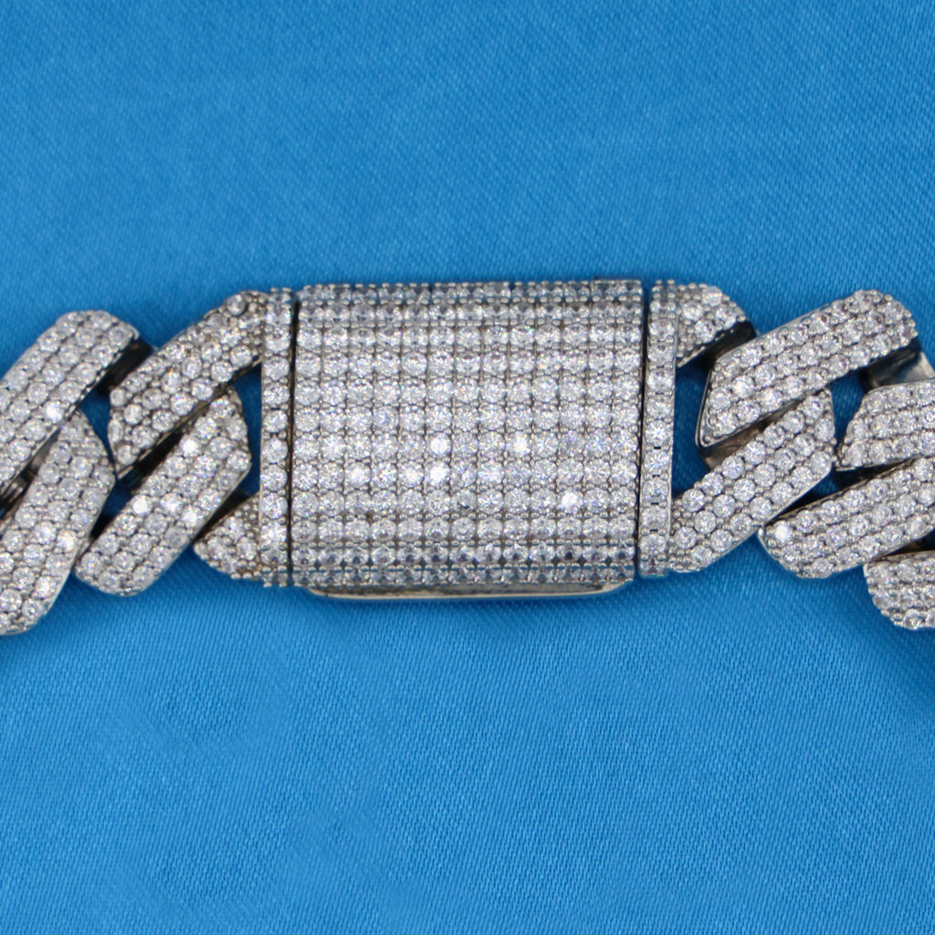 19mm Moissanite Prong Link Cuban Chain - 925 Silver