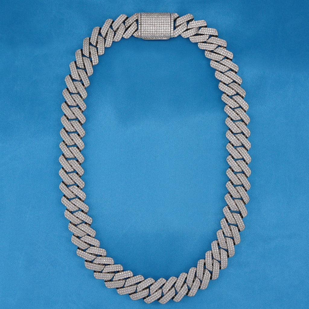 19mm Diamond Prong Link Cuban Chain - White Gold