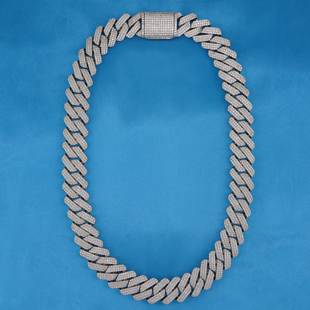 19mm Diamond Prong Link Cuban Necklace - White Gold