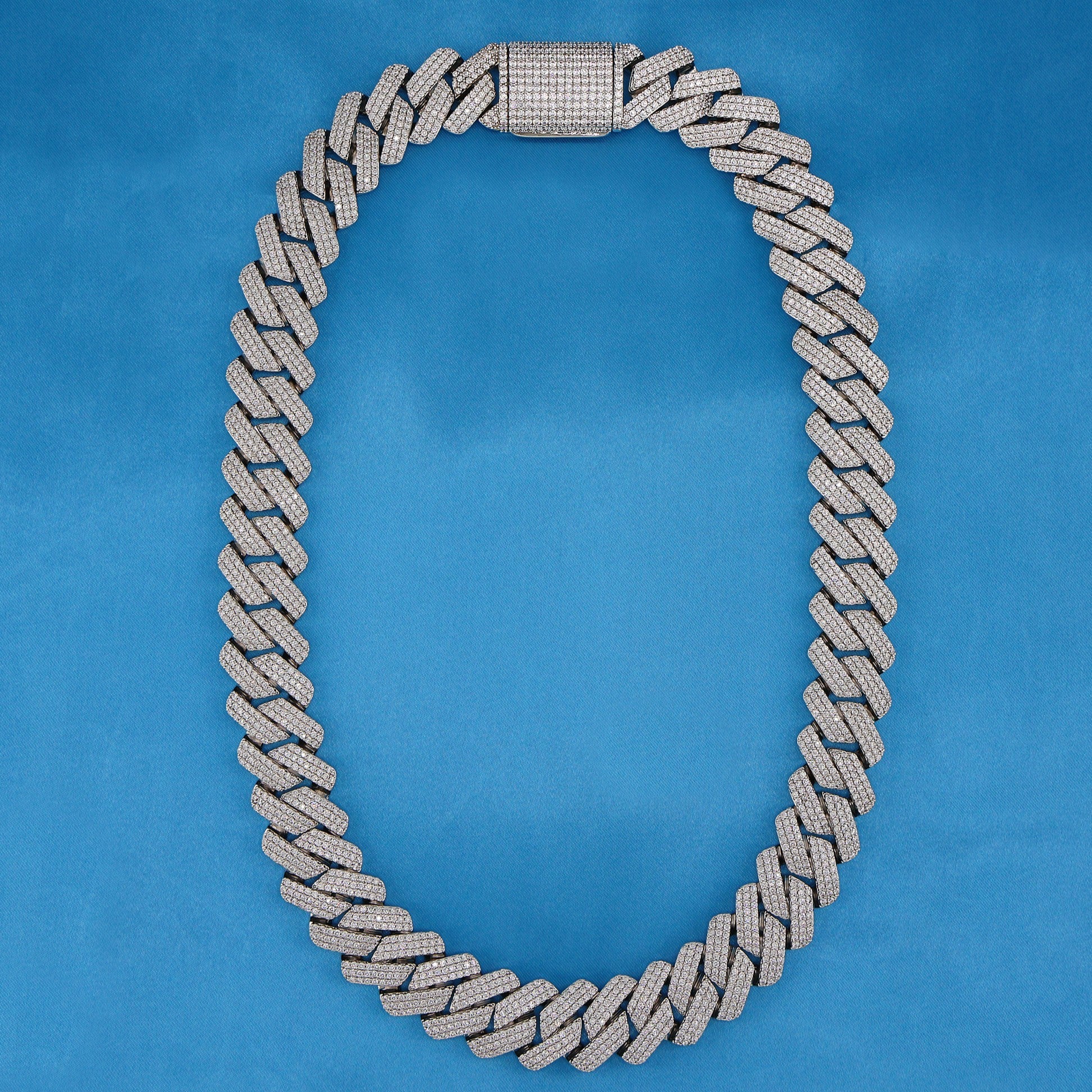 19mm Diamond Prong Link Cuban Necklace - White Gold