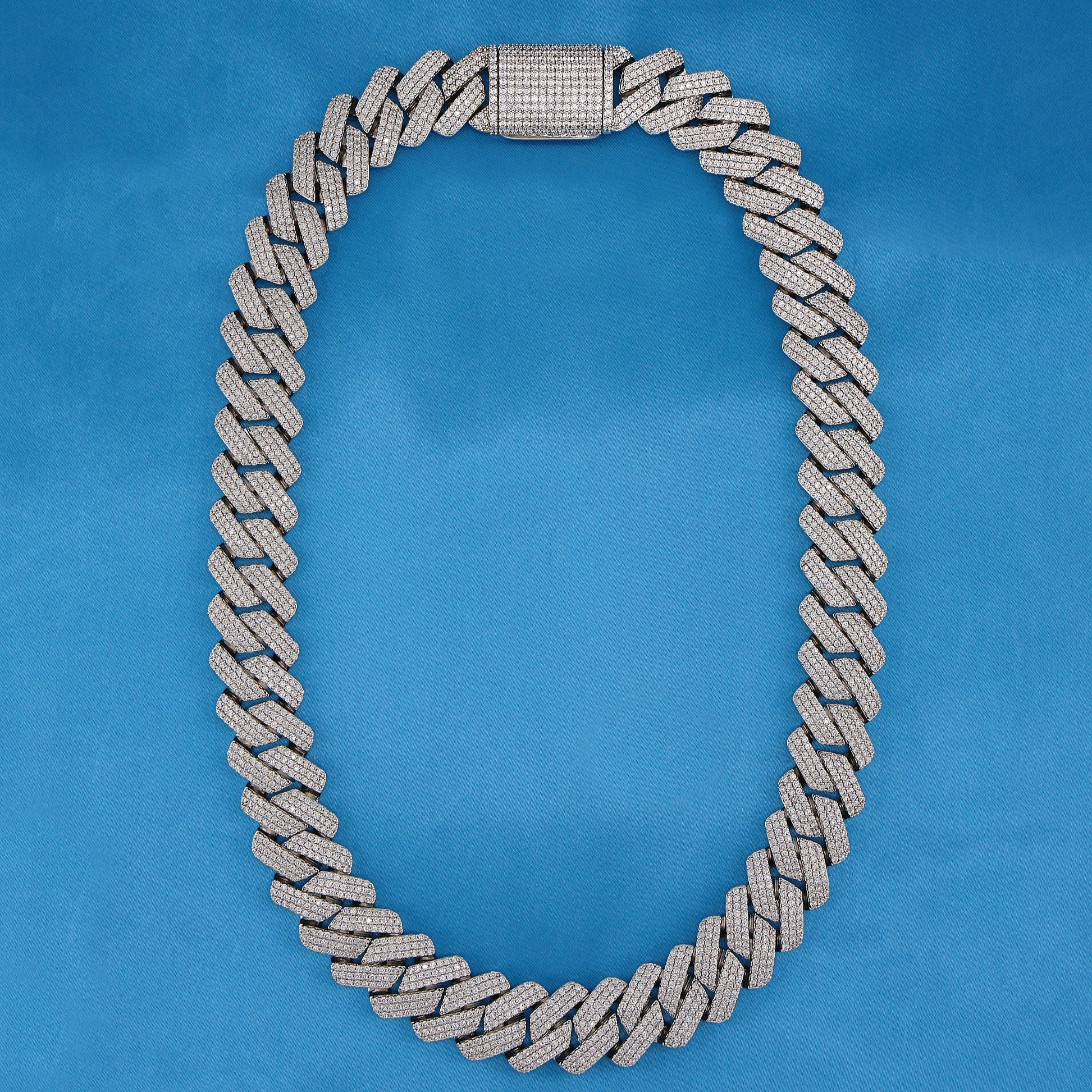 19mm Diamond Prong Link Cuban Chain - 925 Silver