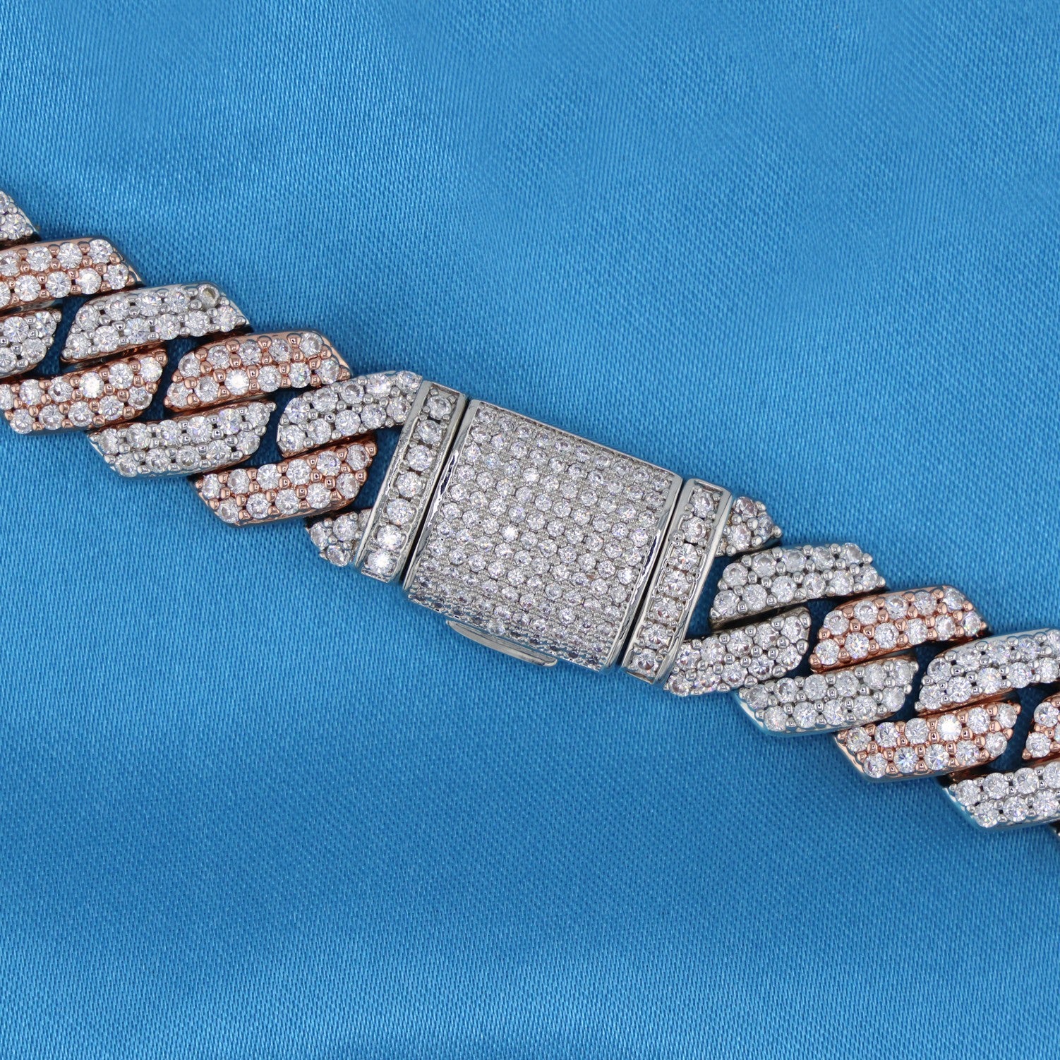 13mm Diamond Prong Link Chain - 2 Tone