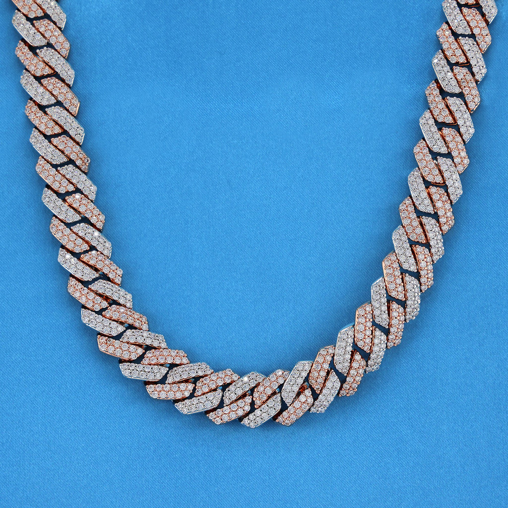 13mm Diamond Prong Link Chain - 2 Tone