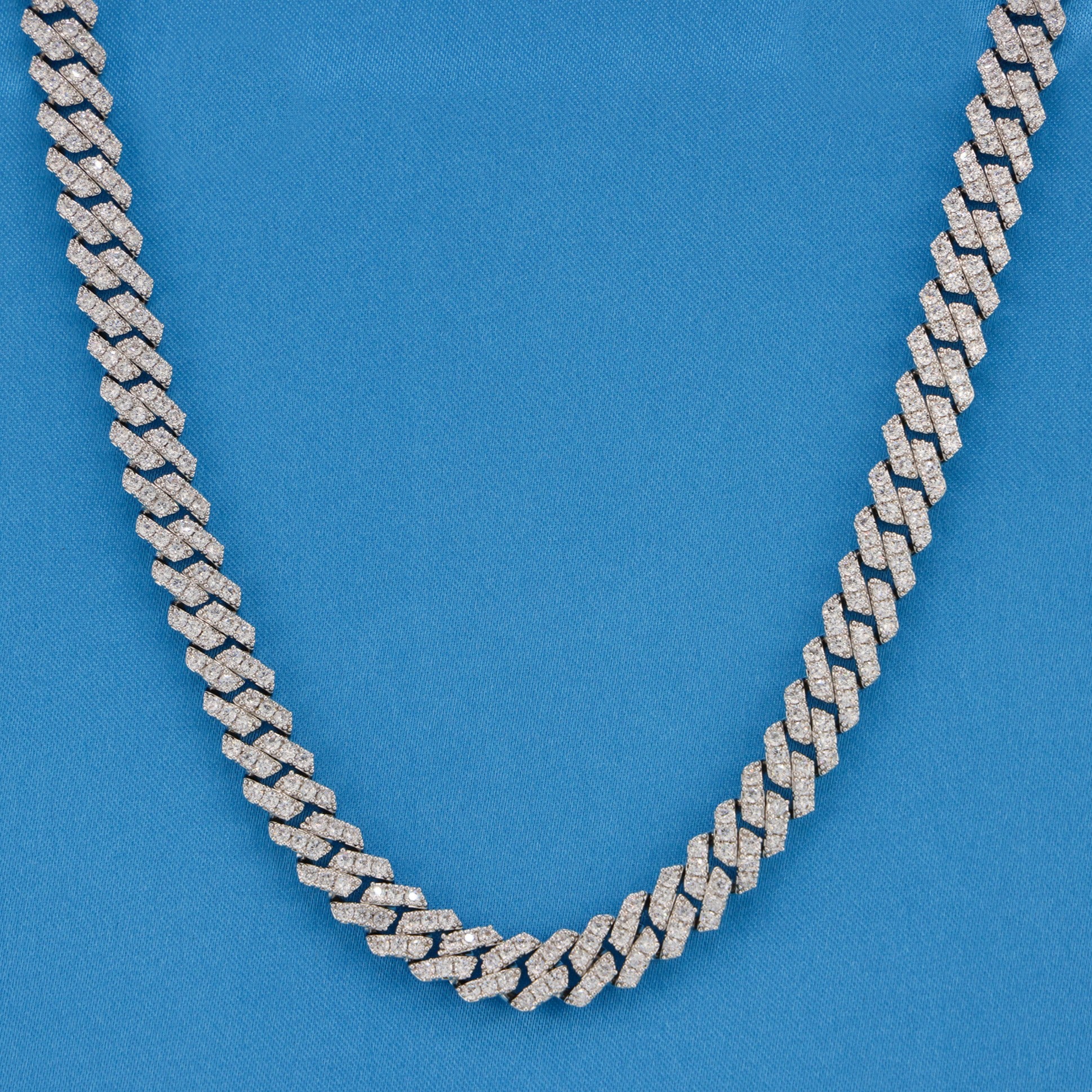 10mm Diamond Prong Link Cuban Necklace - White Gold