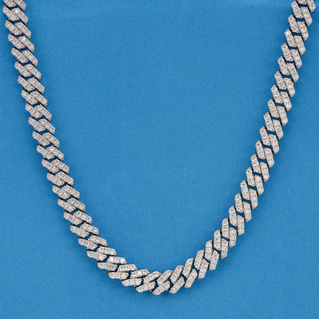 8mm Diamond Prong Link Cuban Chain - White Gold