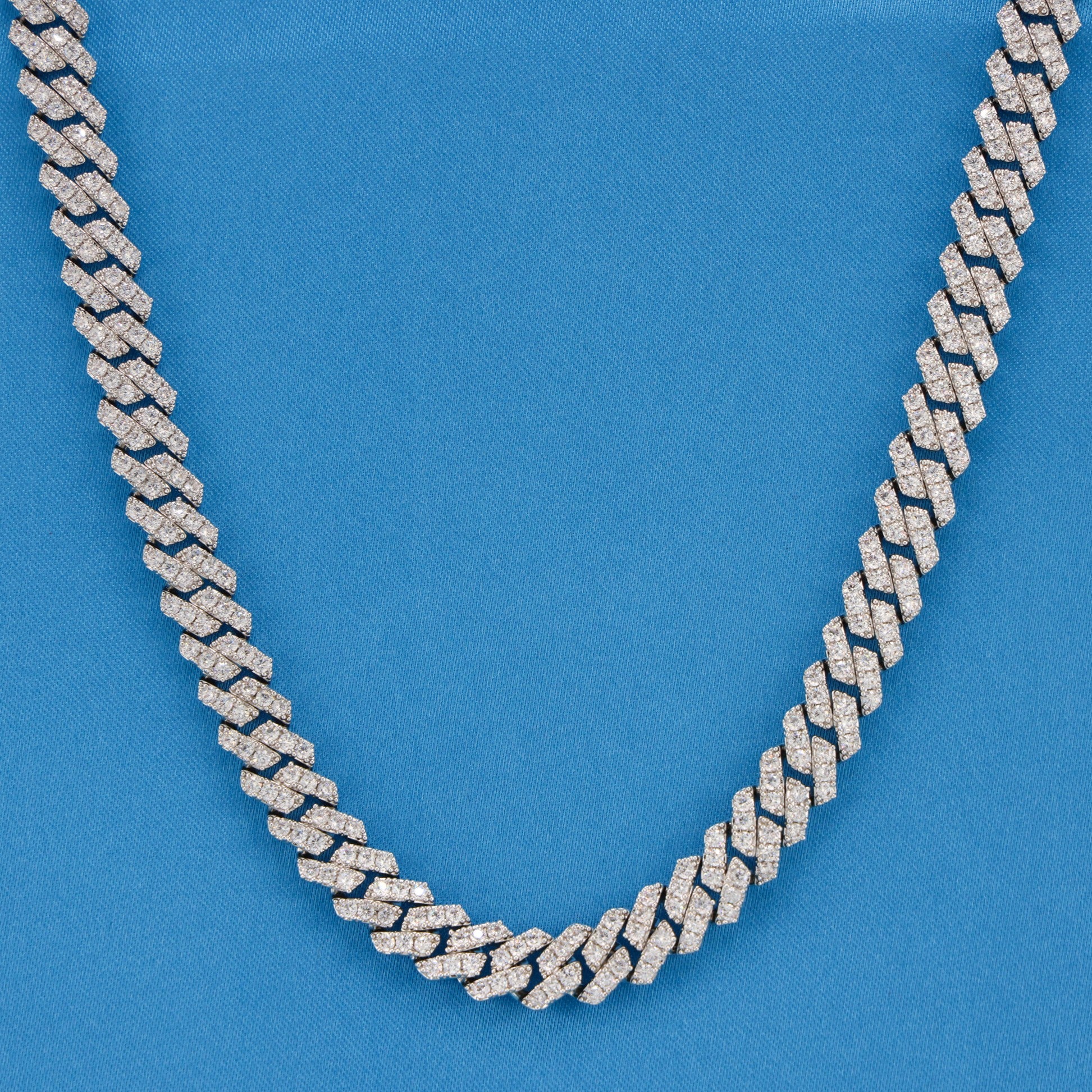 8mm Diamond Prong Link Cuban Chain - White Gold