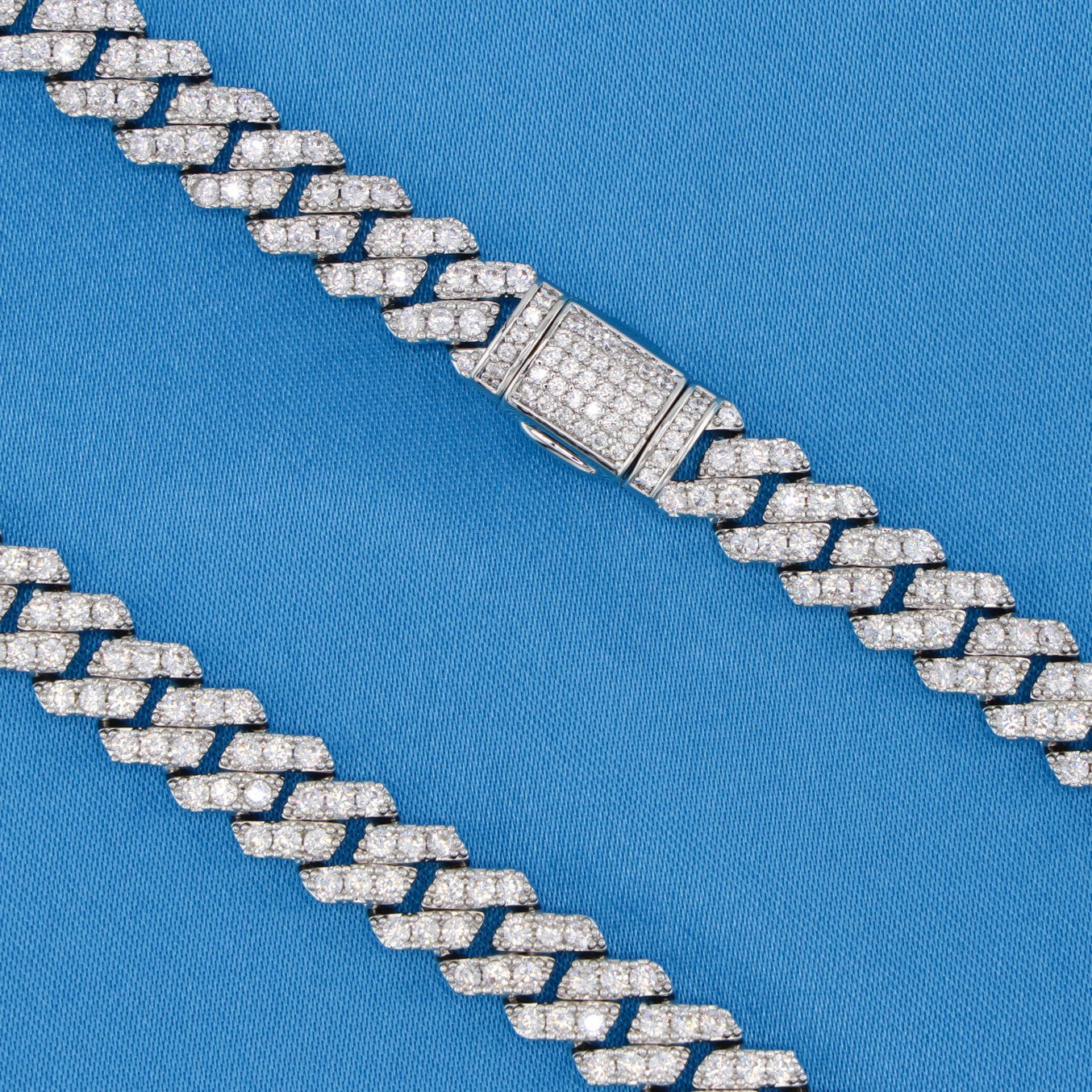 8mm Diamond Prong Link Cuban Chain - White Gold