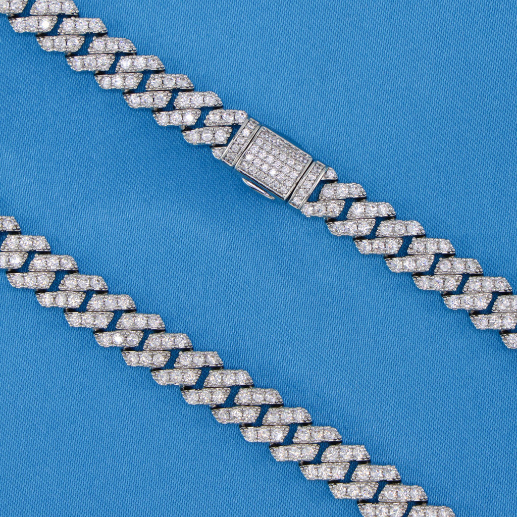 10mm Diamond Prong Link Cuban Chain - White Gold