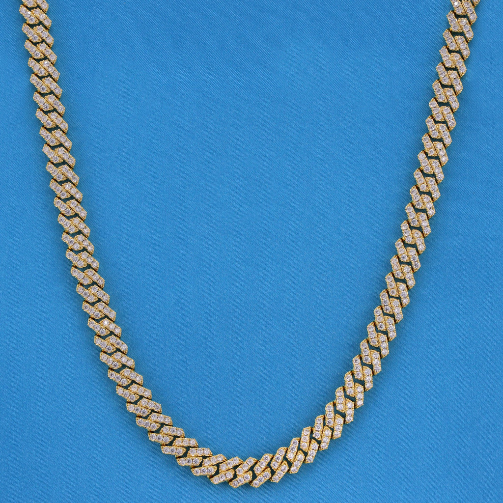 8mm Diamond Prong Link Cuban Chain - Gold