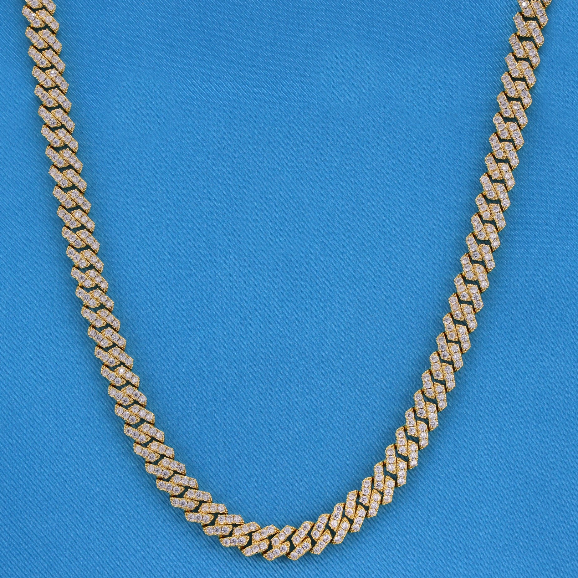 8mm Diamond Prong Link Cuban Chain - Gold