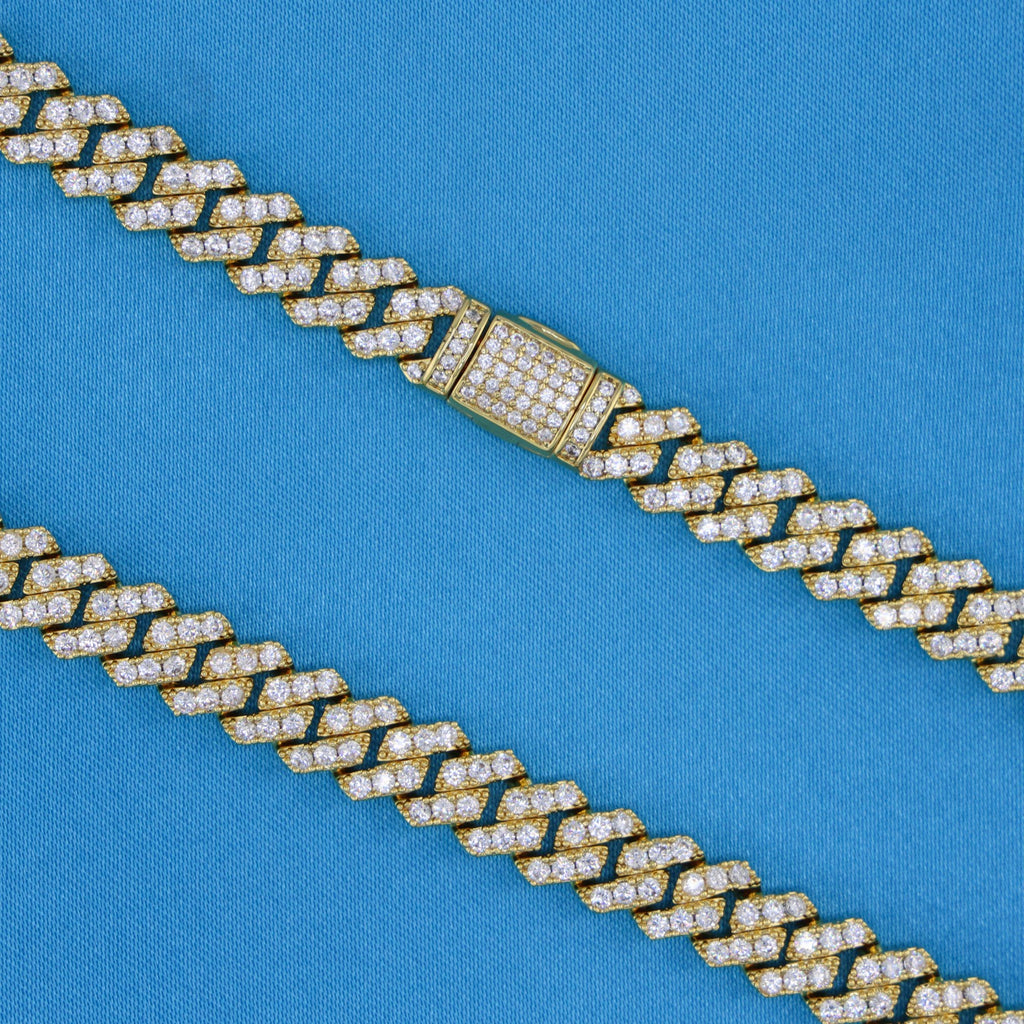 8mm Diamond Prong Link Cuban Chain - Gold