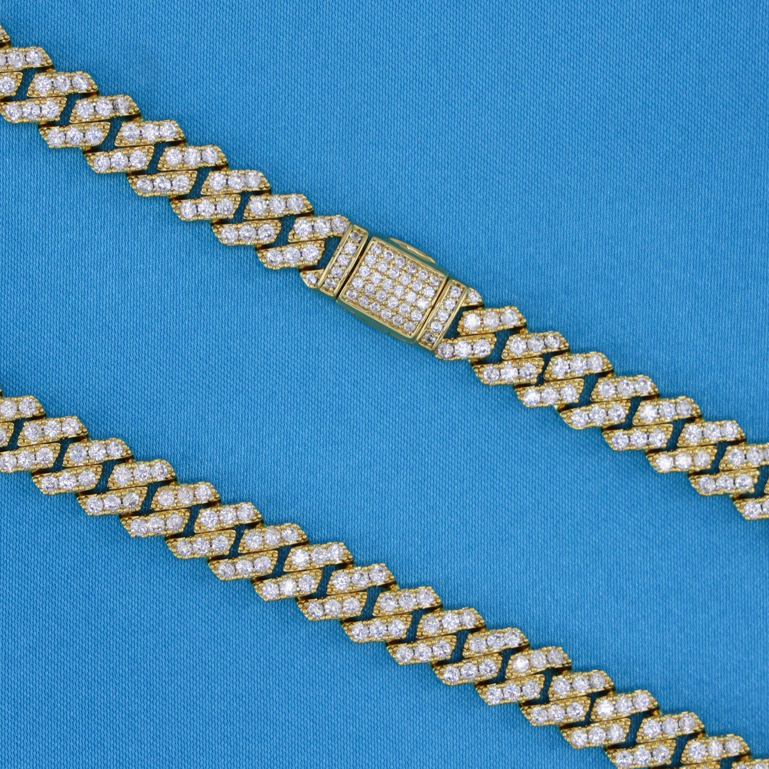 8mm Diamond Prong Link Cuban Chain - Gold