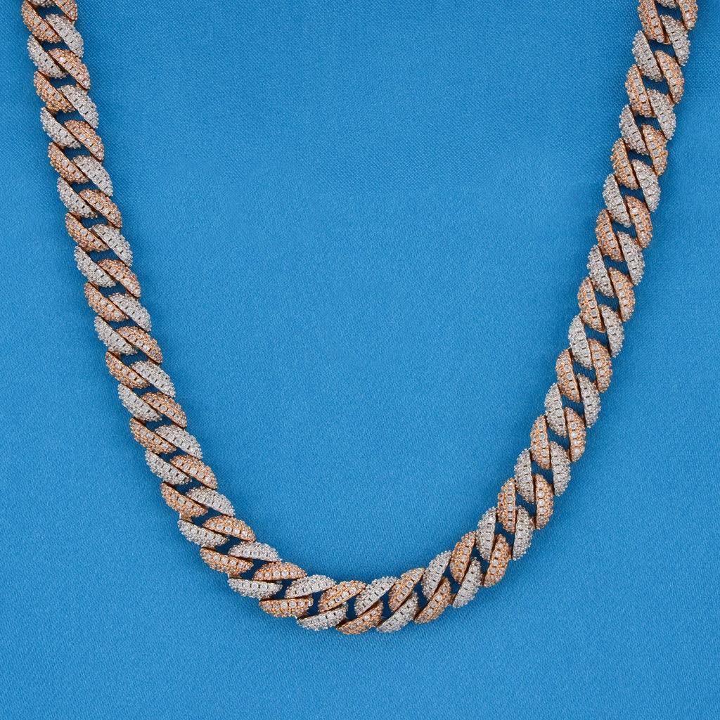 10mm Iced Out Cuban Link Chain - 2 Tone White/Rose Gold