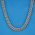 10mm Iced Out Cuban Link Chain - 2 Tone White/Rose Gold