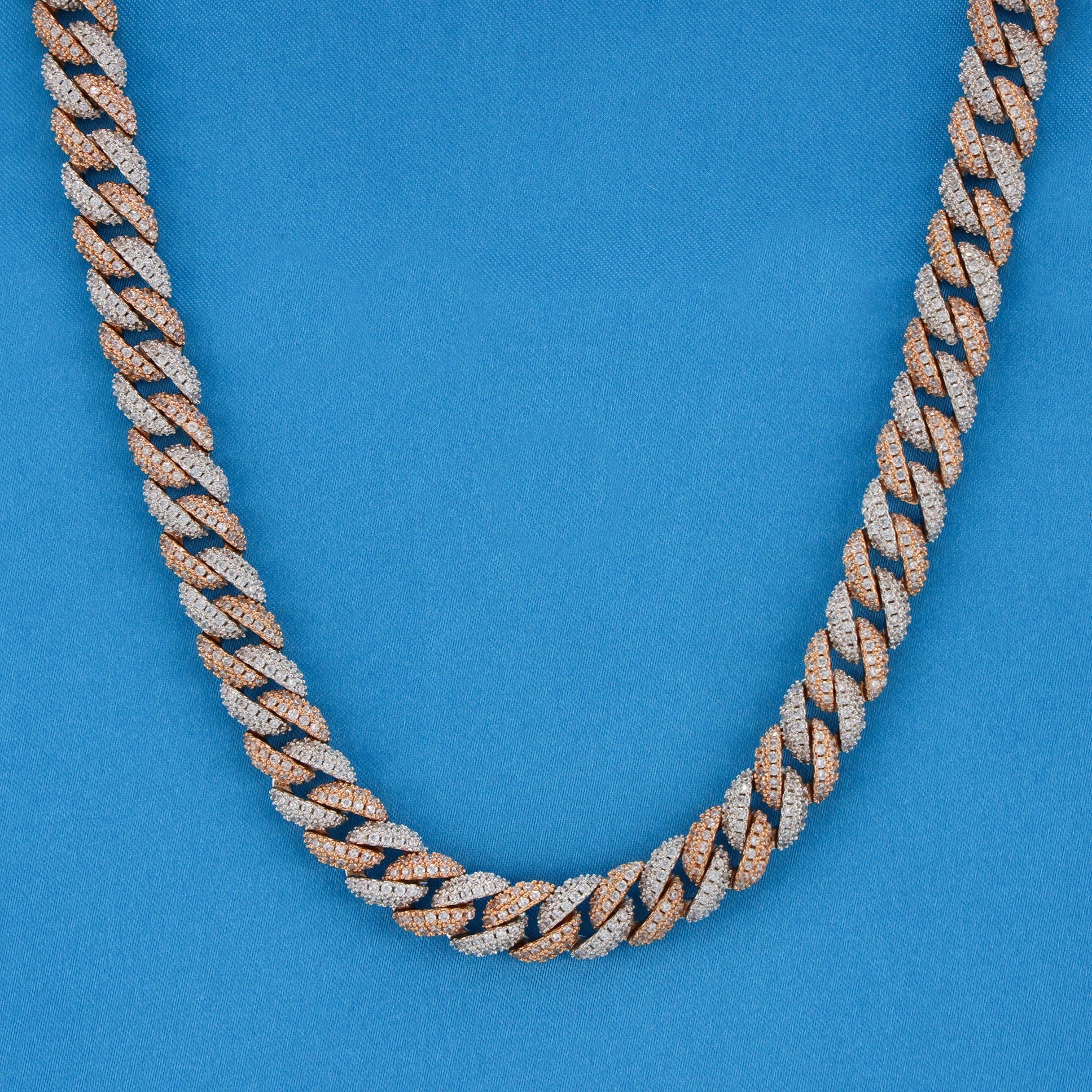 10mm Iced Out Cuban Link Chain - 2 Tone White/Rose Gold